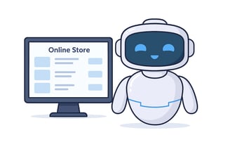 Image of an AI Robot next to a Online Store
