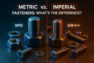 Comparison of metric and imperial fasteners side by side
