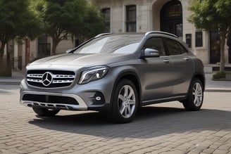 Mercedes Benz, GLA 200, cinza, em rua de pedra urbana