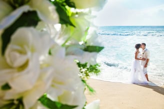 a wedding couple on a beach in punta cana