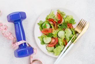Top view healthy salad on plate