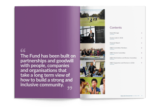 HBCF Annual Report, typesetting by Michelle Pirovich, Squeezebox