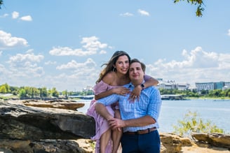 couple engagement photo session at lake near Southlake, Texas