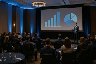 a man in a suit and tie is giving a presentation