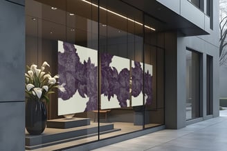 Bestattungsinstitut-Schaufenster mit Kunst-Plakaten