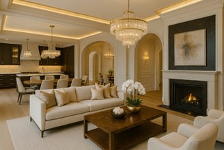 a luxury living room with a couch and a table