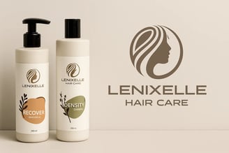 Composición de productos Lenixelle Hair Care con distintos formatos y gamas, sobre fondo claro