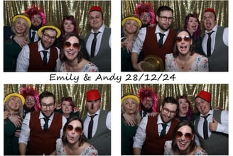 Postcard print out of a bride and groom at the wedding with their friends in the get the picture vintage Photo Booth Brighton