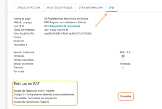 estatus del timbre en el SAT