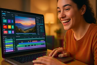 Image of a user creating professional videos with VideoCreator's easy-to-use software interface.