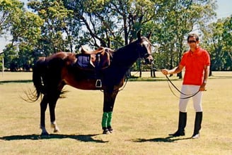 Peter Pickering with polo pony 'Lady' at the Leighton's Orange Grove property