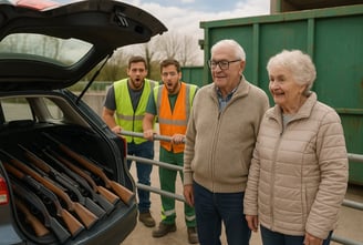 Un couple de personnes âgées donne un stock d'armes légères pour la journée de la destruction.