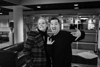 Violinist Simone Lamsma and composer Joey Roukens backstage in TivoliVredenbrug Utrecht photo by Peter Tra