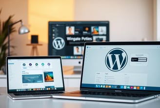 A professional and sleek WordPress integration workflow, showcased in a modern, minimalist office