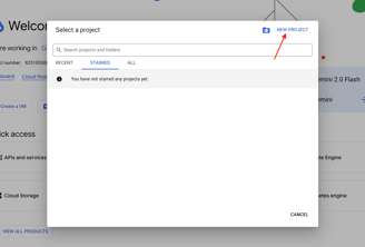 Google Cloud select project popup