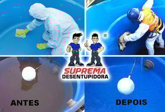 antes e depois de uma limpeza de caixa d'agua