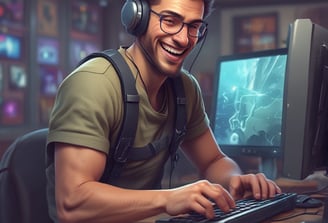 A telecommunications tower with a lattice structure stands tall against a clear blue sky. The tower is equipped with various antennas and dishes. Below the tower, the top of a modern building with a glass facade is visible, partially covered by green trees.