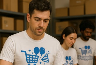 a man in a white shirt is holding a box of free shipping boxes