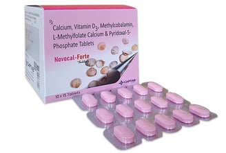 Novocal Forte Tablets – Enriched with Calcium, Vitamin D3, Methylcobalamin, L-Methylfolate Calcium.