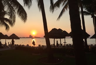 a person standing in front of a sunset