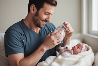 A newborn baby is being held by a caregiver in a medical setting. The baby is wrapped snugly in a pink blanket. Another caregiver in the background is folding a cloth. The atmosphere appears gentle and calm.