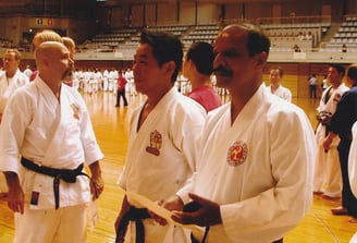 Hanshi Ravindran k.p and Hanshi tetsuo takamiyagi in okinawa in world seminar