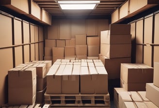 A delivery van with its back doors open, packed with numerous cardboard boxes of various sizes. A person is partially visible inside the van, surrounded by the boxes. The scene suggests the process of loading or unloading packages.