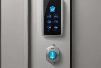A wall-mounted setup featuring two black electronic control boxes labeled 'Advanced Access Control' by ZKTeco. Each box has indicator lights for power, run, and communication. The boxes are mounted on a wooden panel, surrounded by a variety of cables including yellow and white ones. The smaller box is mounted below the larger one and both have key locks.