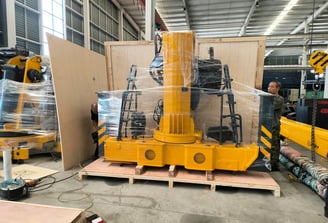 We pack your 12-ton truck mounted crane parts with stretch wrap & wood crating for reinforced, secure international export.