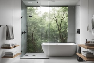 a bathroom with a tub, sink, and mirror