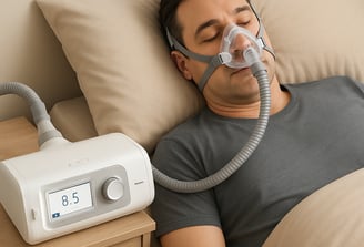 a man sleeping in a bed with a mask mask on