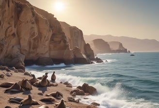 a flock of birds flying over a rocky cliff