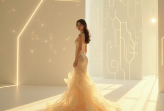 Female modeling a dress in a digital space