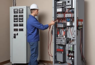 A sleek, modern energy storage unit with a digital display screen near the top and a green LED indicator below. The unit has a white and gray color scheme with a logo in the middle section.