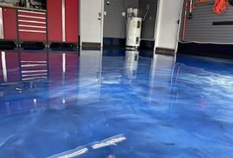 Blue metallic epoxy garage resin floor