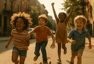 Des enfants jouent ensemble pour la journée mondiale contre le travail des enfants