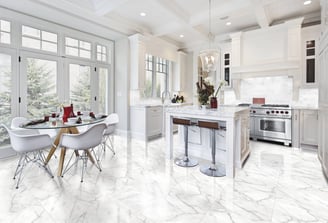 Glossy ceramic tile flooring with intricate patterns in a Scottsdale kitchen remodel