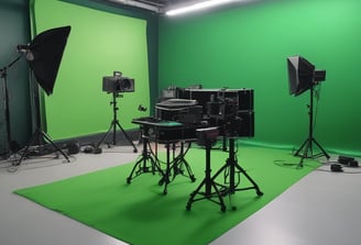 Two men are engaged in a video production setting. One man operates a professional camera and monitors the footage on a screen, while the other appears to be holding a smartphone, possibly assisting or recording as well. The background features photography equipment, including a large softbox light and a tripod.