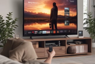 Four old-style television sets are stacked in two rows and each screen displays a different streaming service logo: Disney+, Apple TV+, Netflix, and Prime Video.