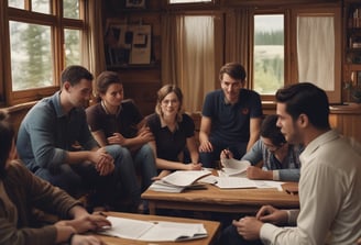 group of team in cabin discussing consultancy