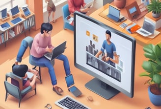 A laptop displaying a website design with the phrase 'Build your dream website.' next to a minimalistic building image. The scene also includes a modern mug and a smartphone placed on a wooden desk.