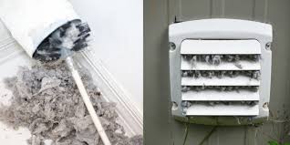 a dryer duct being cleaned, a vent full of debris