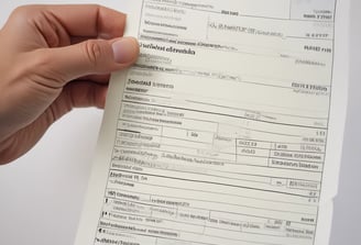 A set of tax forms and documents is placed neatly on a dark surface. There is a black coffee mug to the right of the documents, and a pen is resting on a folder. The scene suggests a workspace setting.