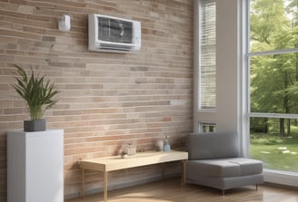 Two copper pipes run vertically between wooden slats and concrete. The pipes are shiny and metallic, while the surrounding wall has a rustic look with exposed wood and cement.