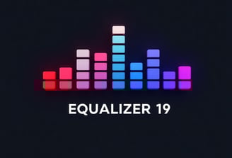 Digitales Design eines Equalizers mit leuchtenden Balken in Rot, Blau, Violett und Weiß 