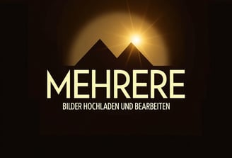 Logo mit der Aufschrift 'MEHRERE BILDER HOCHLADEN UND BEARBEITEN' in heller Schrift 