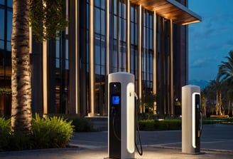 an EV charging station in front of a Luxury Hotel, in qatar