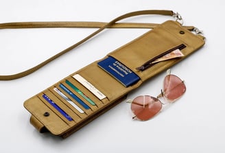 a passport case with a passport case and sunglasses