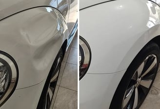 Antes y después de una reparación de abolladura sin pintura – Servicio rápido y eficaz en Madrid.