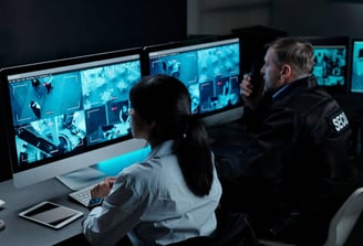 Office lobby under 24/7 watch by Remote CCTV UK cameras to prevent unauthorized building access.